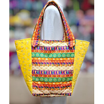 "Χειροποίητη μεγάλη υφασμάτινη tote τσάντα ώμου με πολύχρωμα βαμβακερά υφάσματα New Delhi Collection, εσωτερική πουά επένδυση, τσέπες και φερμουάρ"