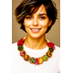 Χειροποίητο boho κολιέ Loom-Wool με πολύχρωμα υφασμάτινα μοτίβα και λουλούδια